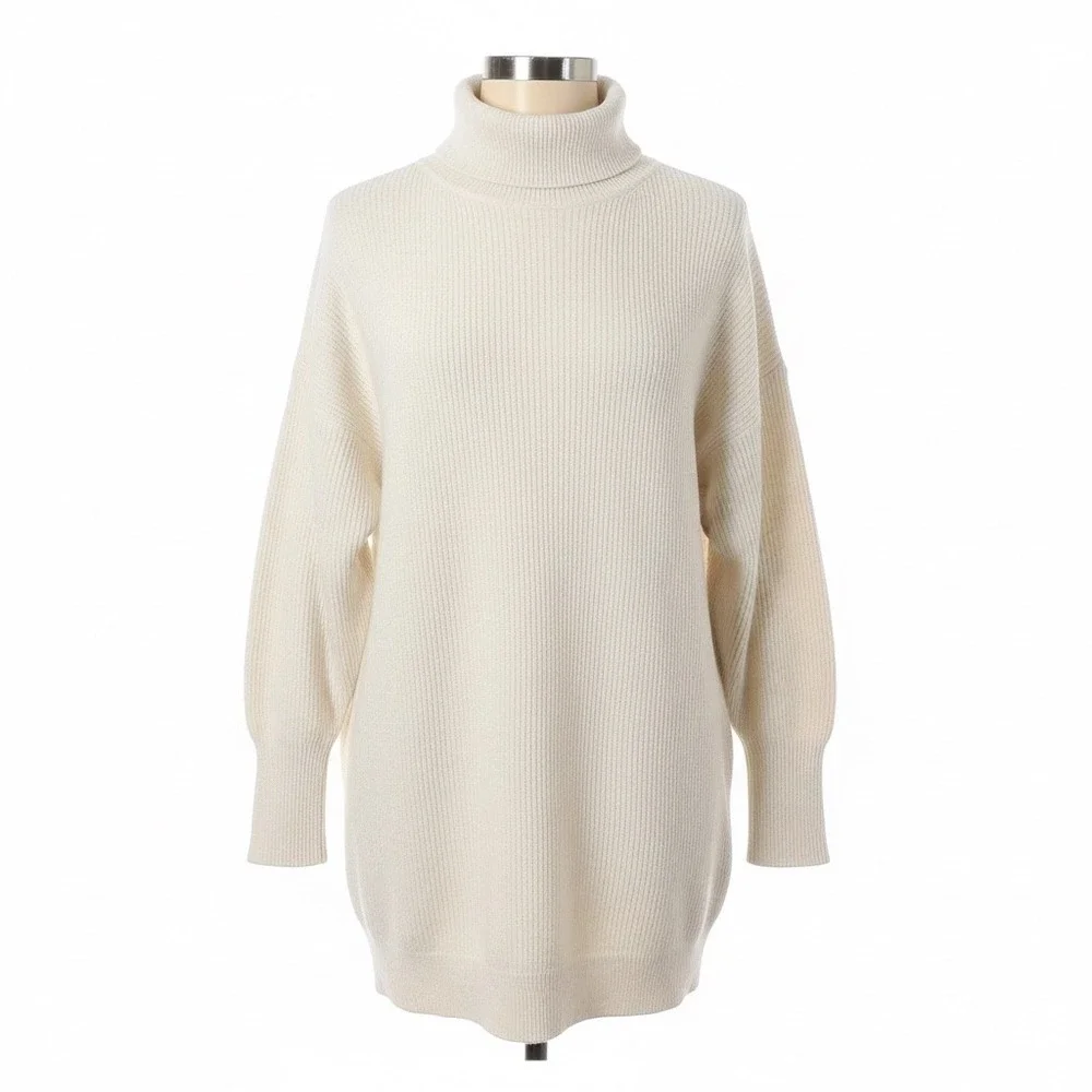 Free People Ottoman Slouchy Tunic Sweater‎ XS Ivory Ribbed Mock Neck Pullover